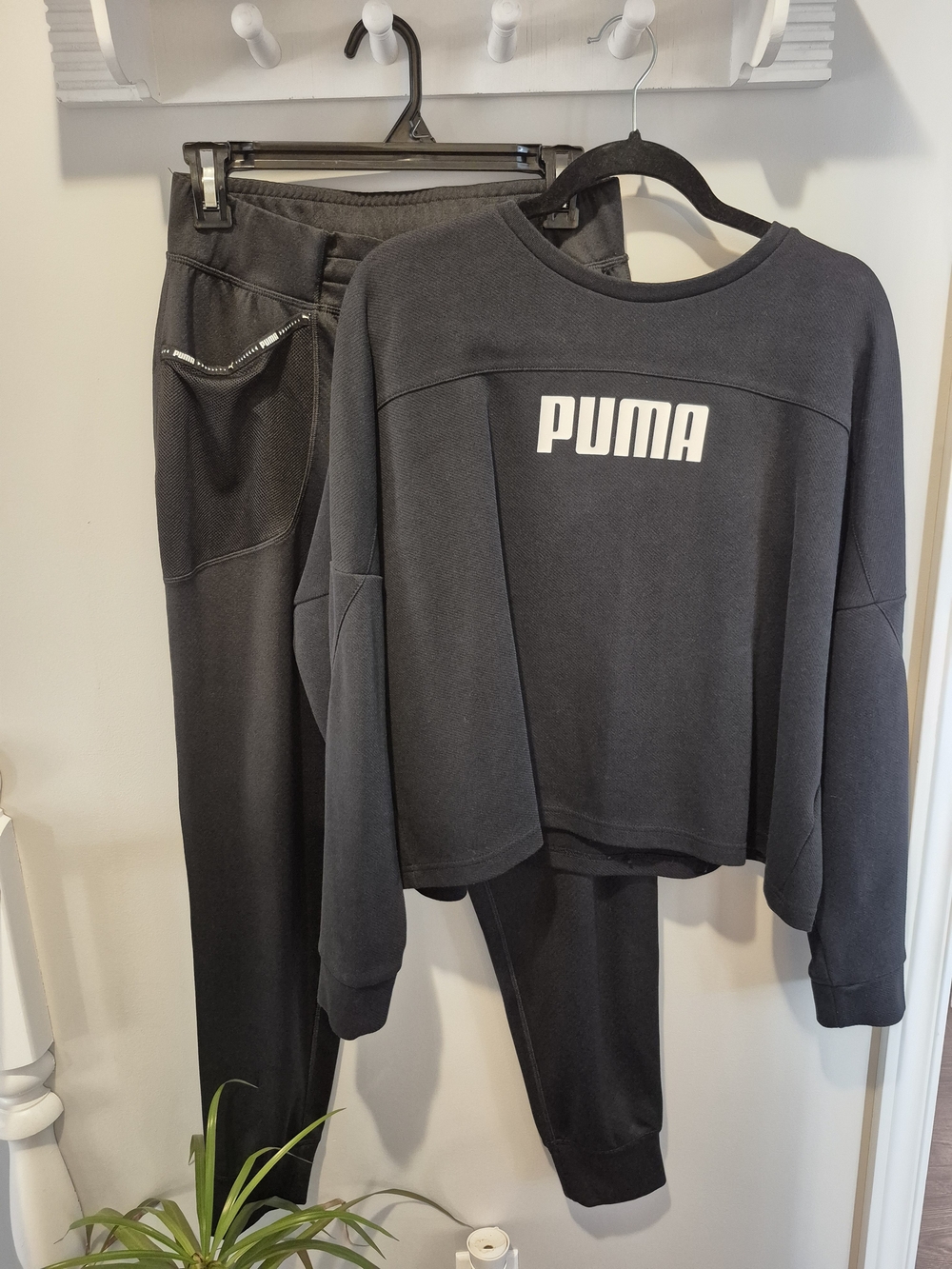 Puma Black Cropped Sweatshirt and Jogger Set with White Logo